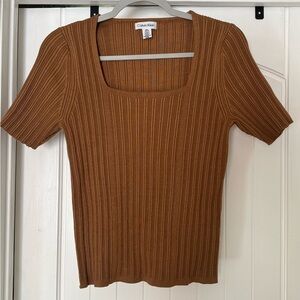 Calvin Klein Tan Ribbed Women's Top Square Neck Size M​